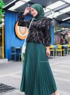 ELONA BLOUSE (BLACK) WITH PLEATED SKIRT (TEAL GREEN)