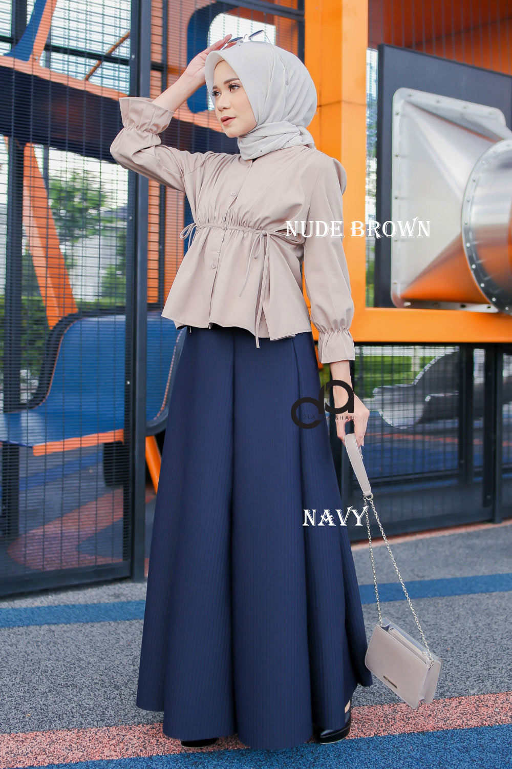 LAMIA BLOUSE (NUDE) WITH CHLEO SKIRT (NAVY)